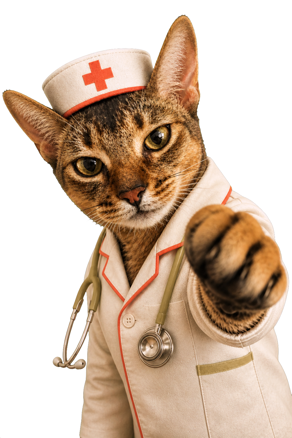 Doctor Pupa wearing a medical cap and stethoscope